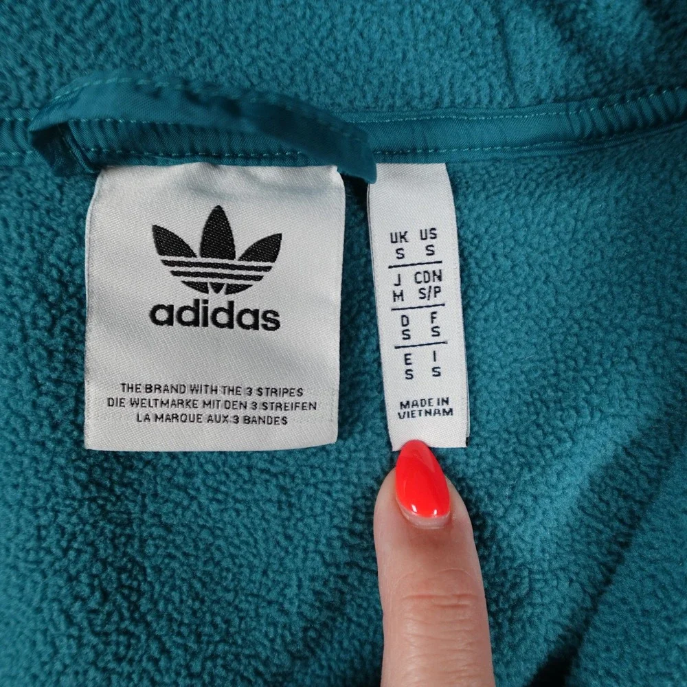 Adidas Hoodie Mens Small Teal 3‎ Stripes Teddy Fleece Hoodie Full Zip Turquois